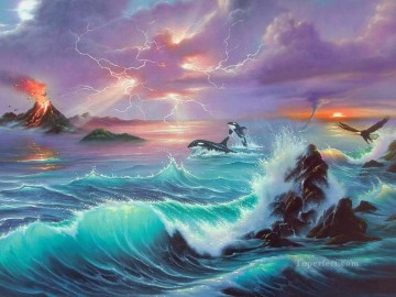 dolphins and eagle Fantasy Oil Paintings